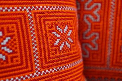 Handmade Cushion Cover with Tassels and Hmong Embroidery