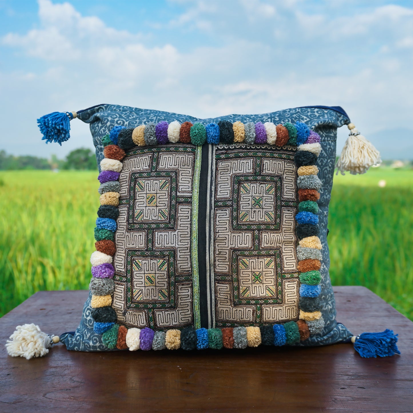 18x18 Vintage Hmong Embroidered Pillow Case