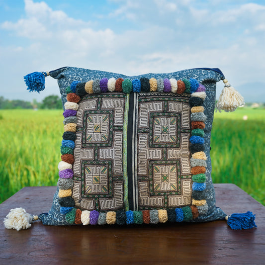 18x18 Vintage Hmong Embroidered Pillow Case