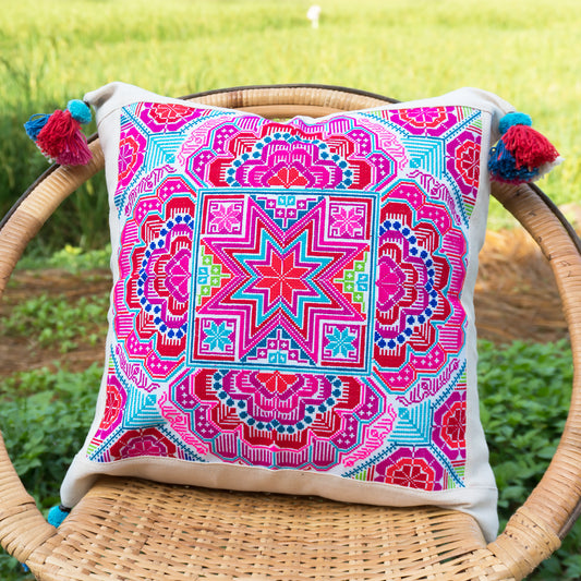 18x18 Pillow Case with Hmong Embroidery