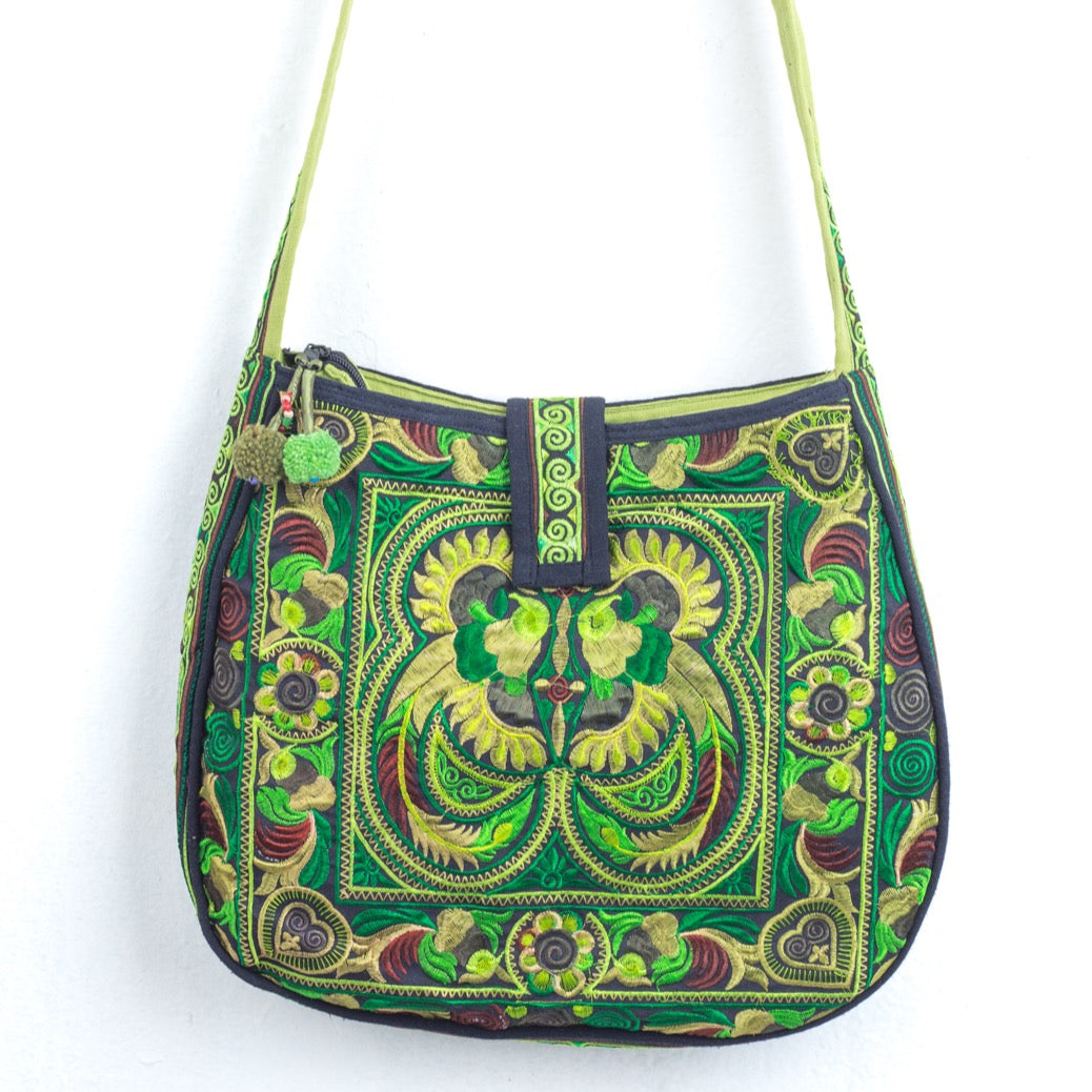 Hmong Embroidered Round Crossbody Bag for Women