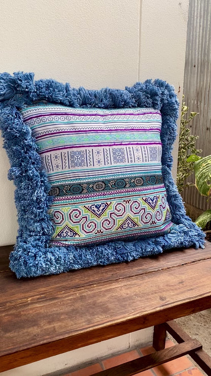 Hairy Pillow Cover with Antique Hmong Embroidery