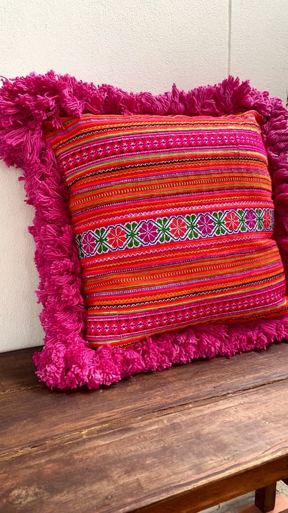 Hairy Pillow Cover with Antique Hmong Embroidery