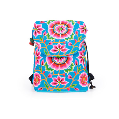 Drawstring Backpack with Hmong Tribe Embroidery for Beach