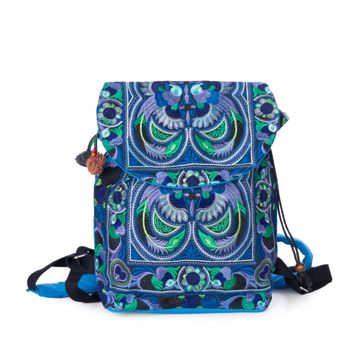 Drawstring Backpack with Hmong Tribe Embroidery for Beach