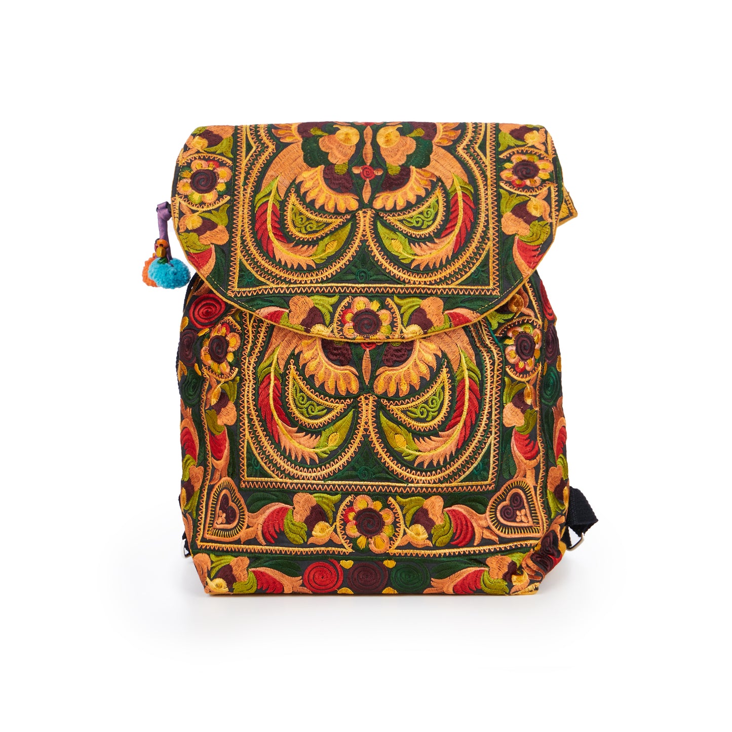 Drawstring Backpack with Hmong Tribe Embroidery for Beach