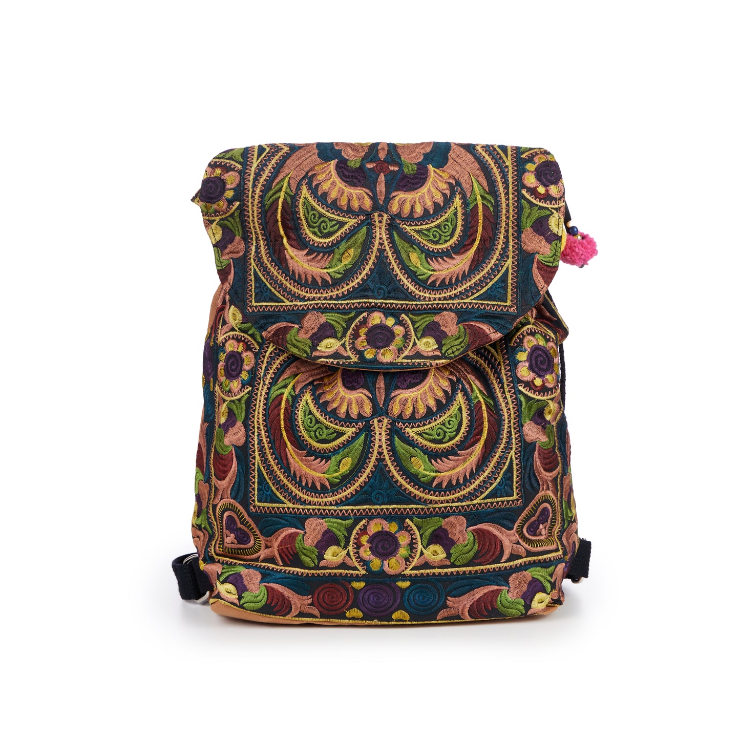 Drawstring Backpack with Hmong Tribe Embroidery for Beach