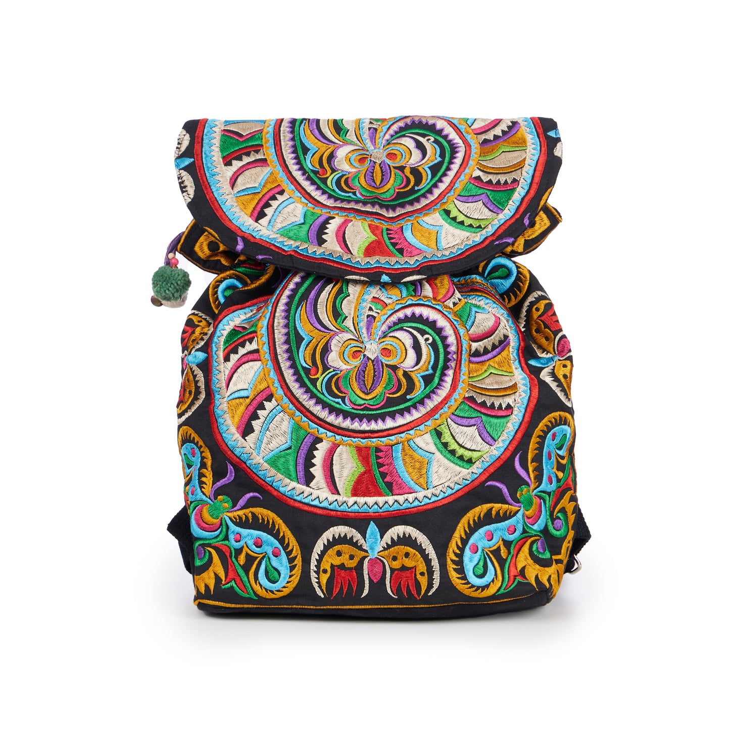 Drawstring Backpack with Hmong Tribe Embroidery for Beach