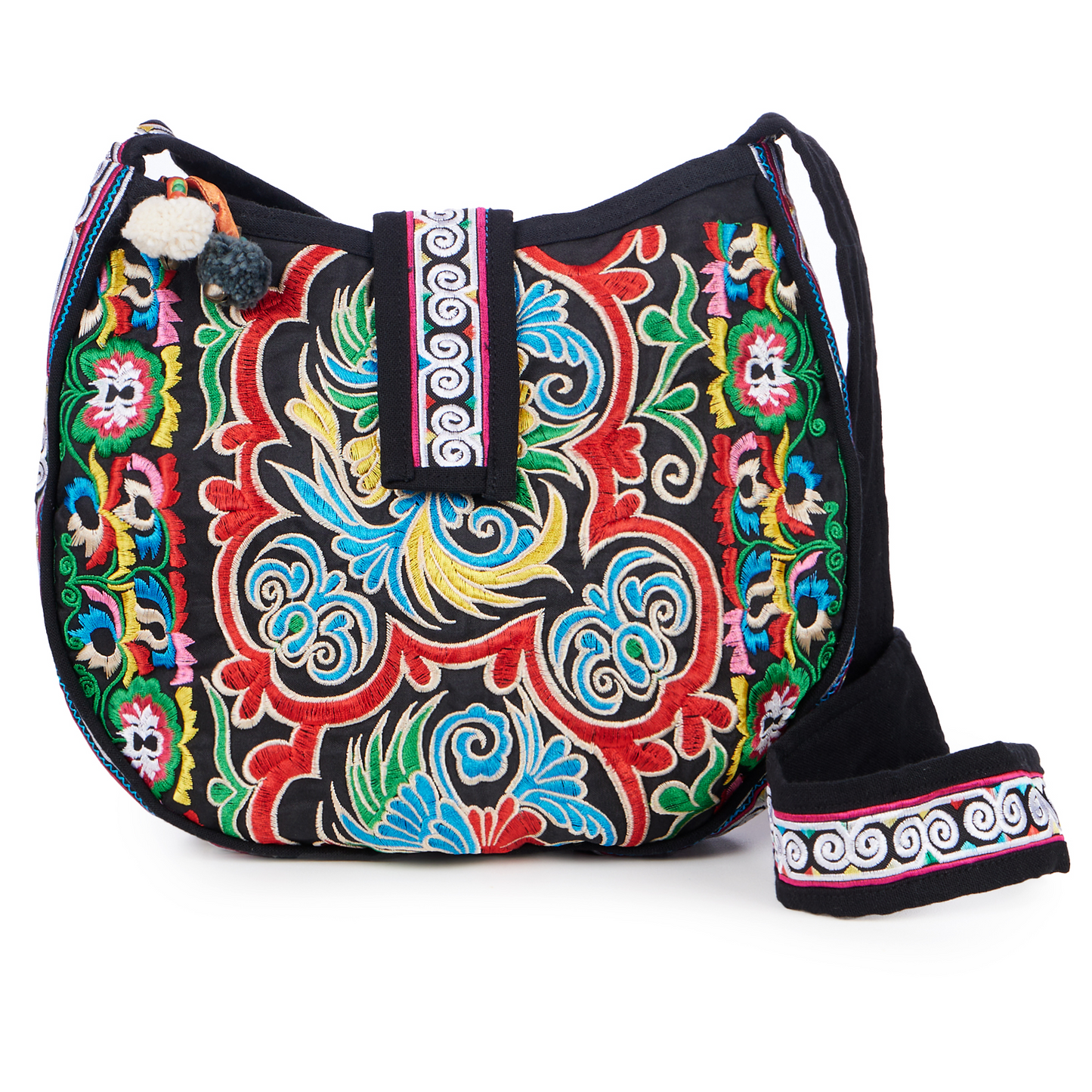 Hmong Embroidered Round Crossbody Bag for Women