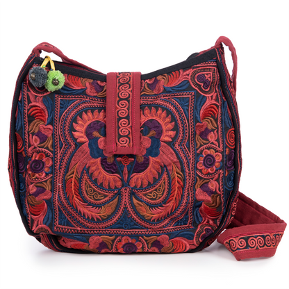 Hmong Embroidered Round Crossbody Bag for Women