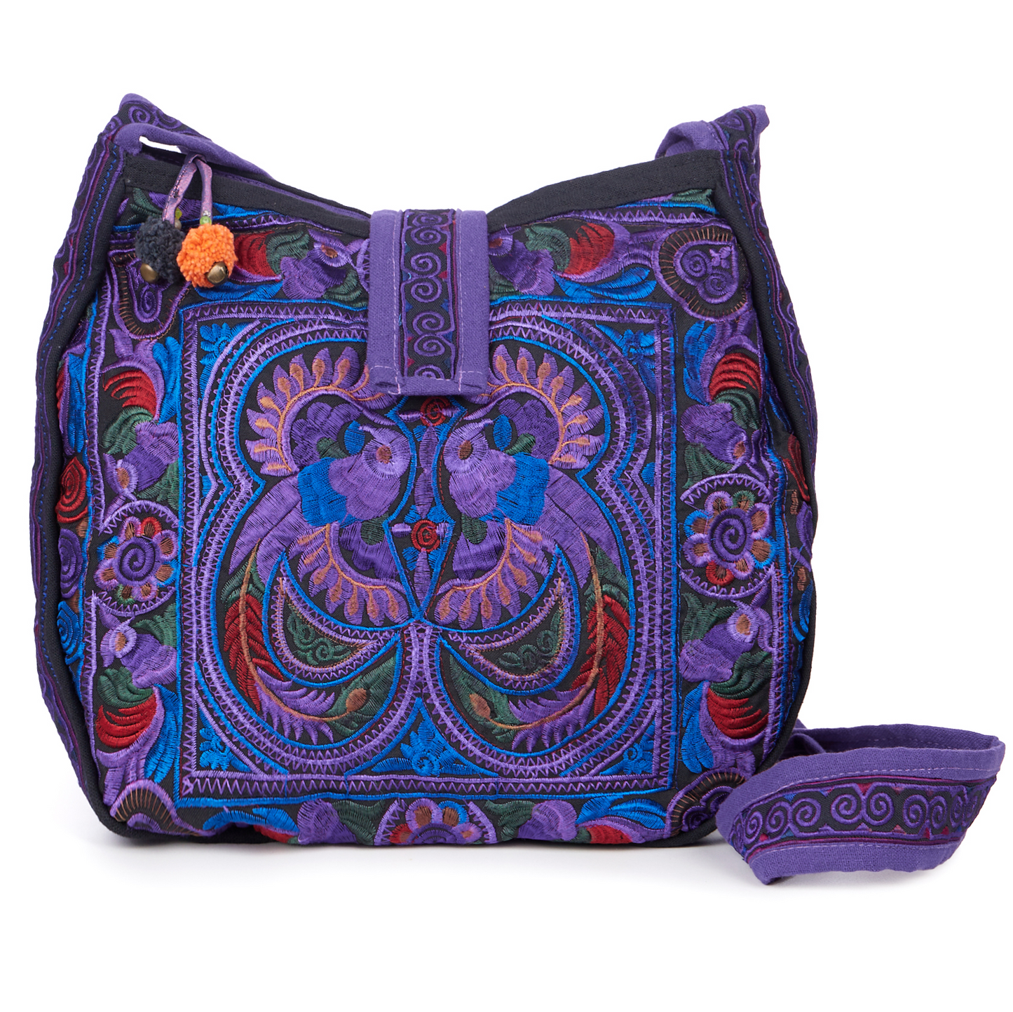 Hmong Embroidered Round Crossbody Bag for Women