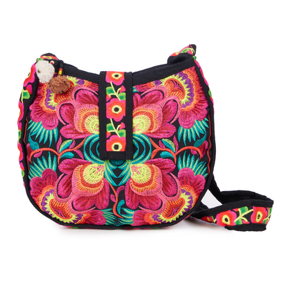 Hmong Embroidered Round Crossbody Bag for Women