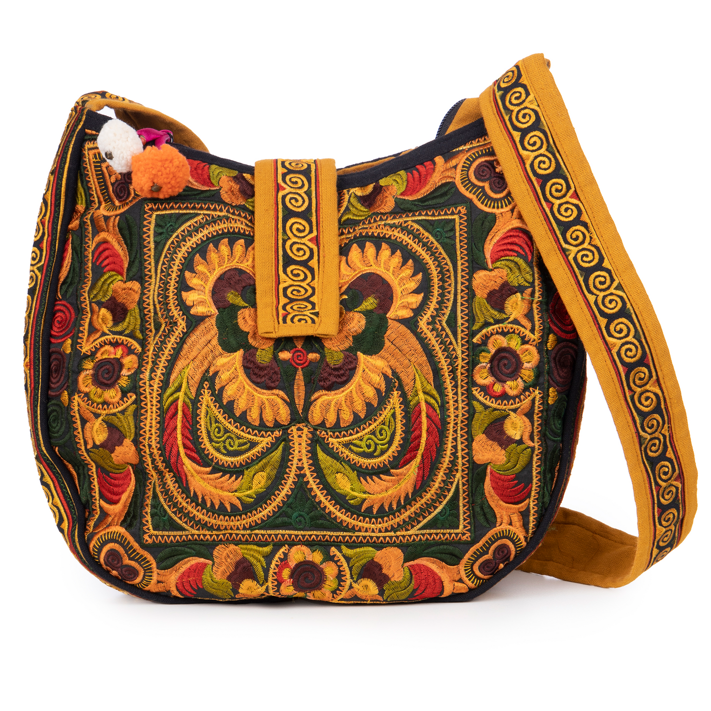 Hmong Embroidered Round Crossbody Bag for Women