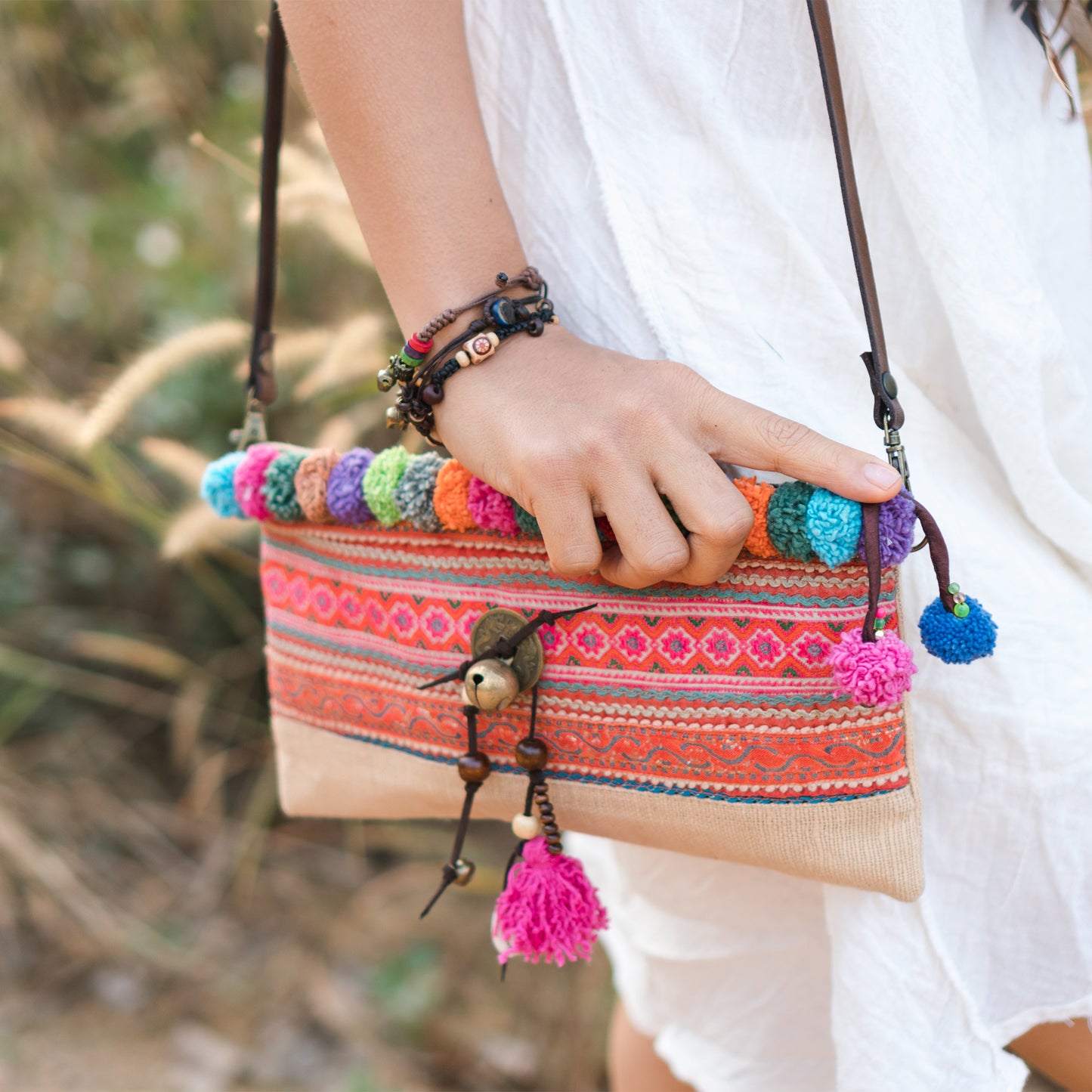 Colorful Pom Pom Sling Bag