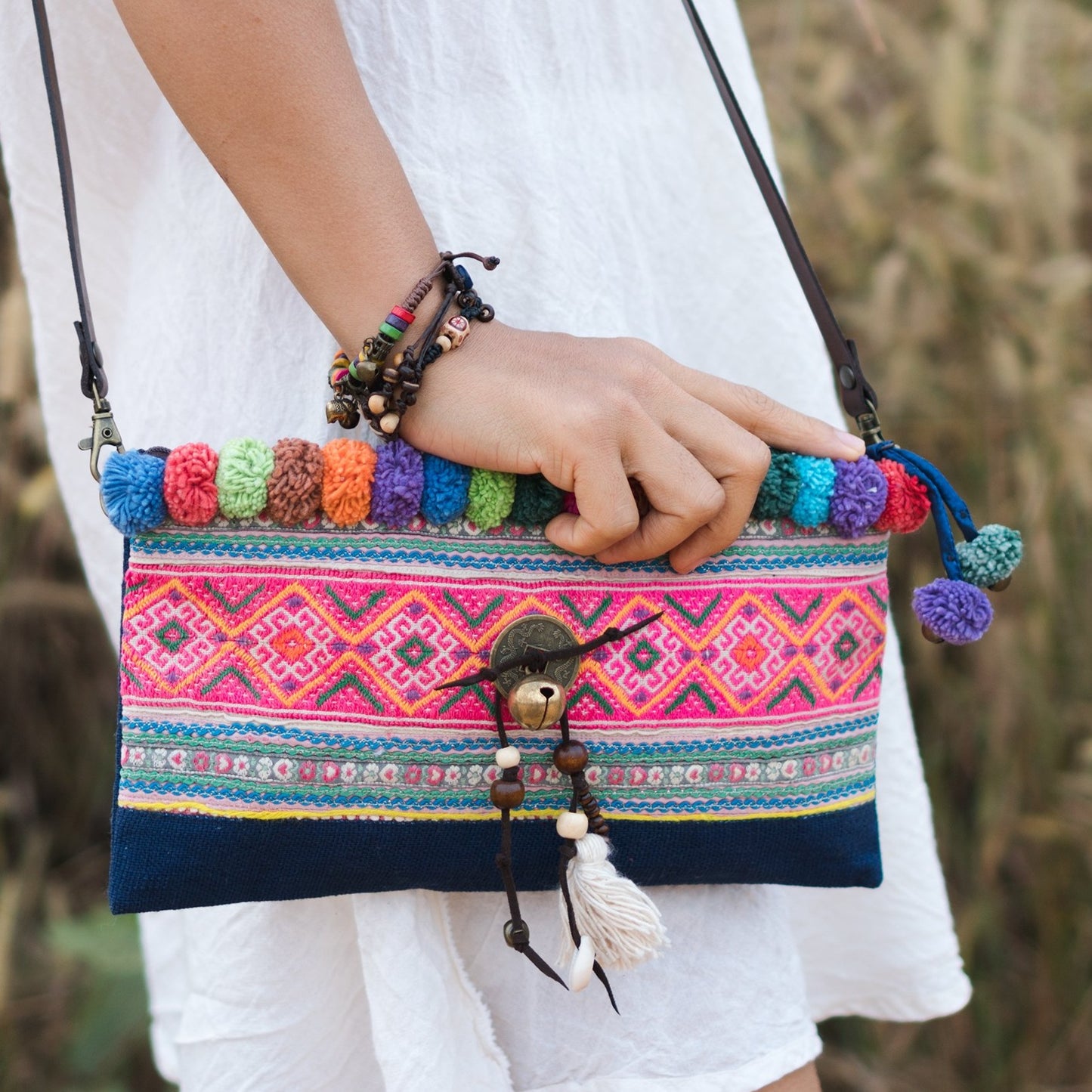 Colorful Pom Pom Sling Bag