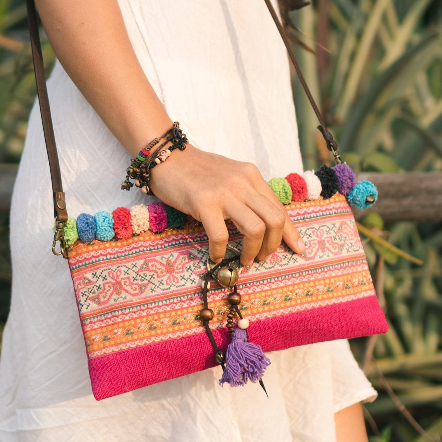 Colorful Pom Pom Sling Bag