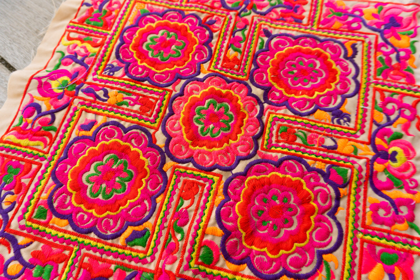 Flower Hmong Embroidered Fabric