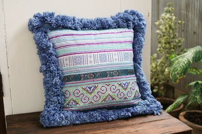 Hairy Pillow Cover with Antique Hmong Embroidery