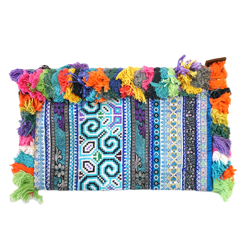 Colorful Tassels Clutch with Hmong Embroidery