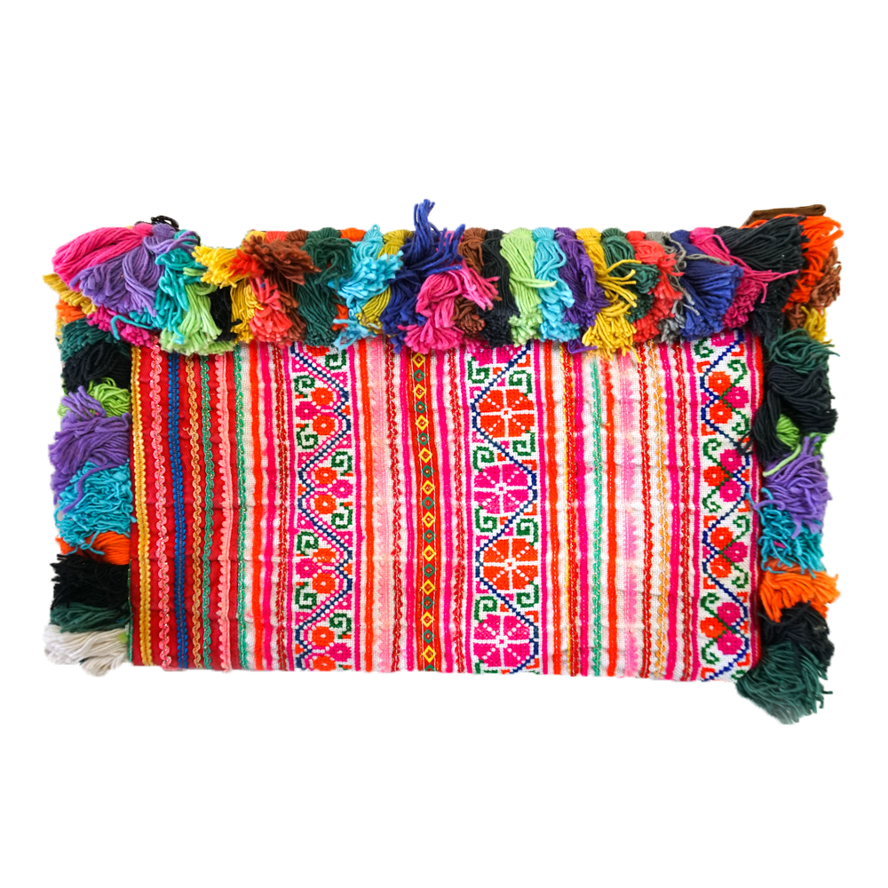 Colorful Tassels Clutch with Hmong Embroidery