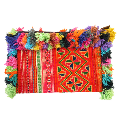 Colorful Tassels Clutch with Hmong Embroidery