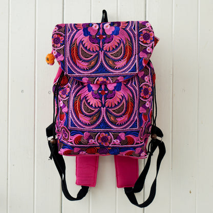 Drawstring Backpack with Hmong Tribe Embroidery for Beach