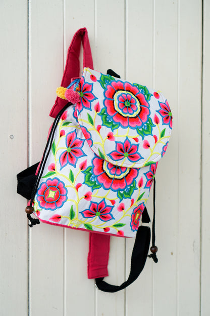 Drawstring Backpack with Hmong Tribe Embroidery for Beach