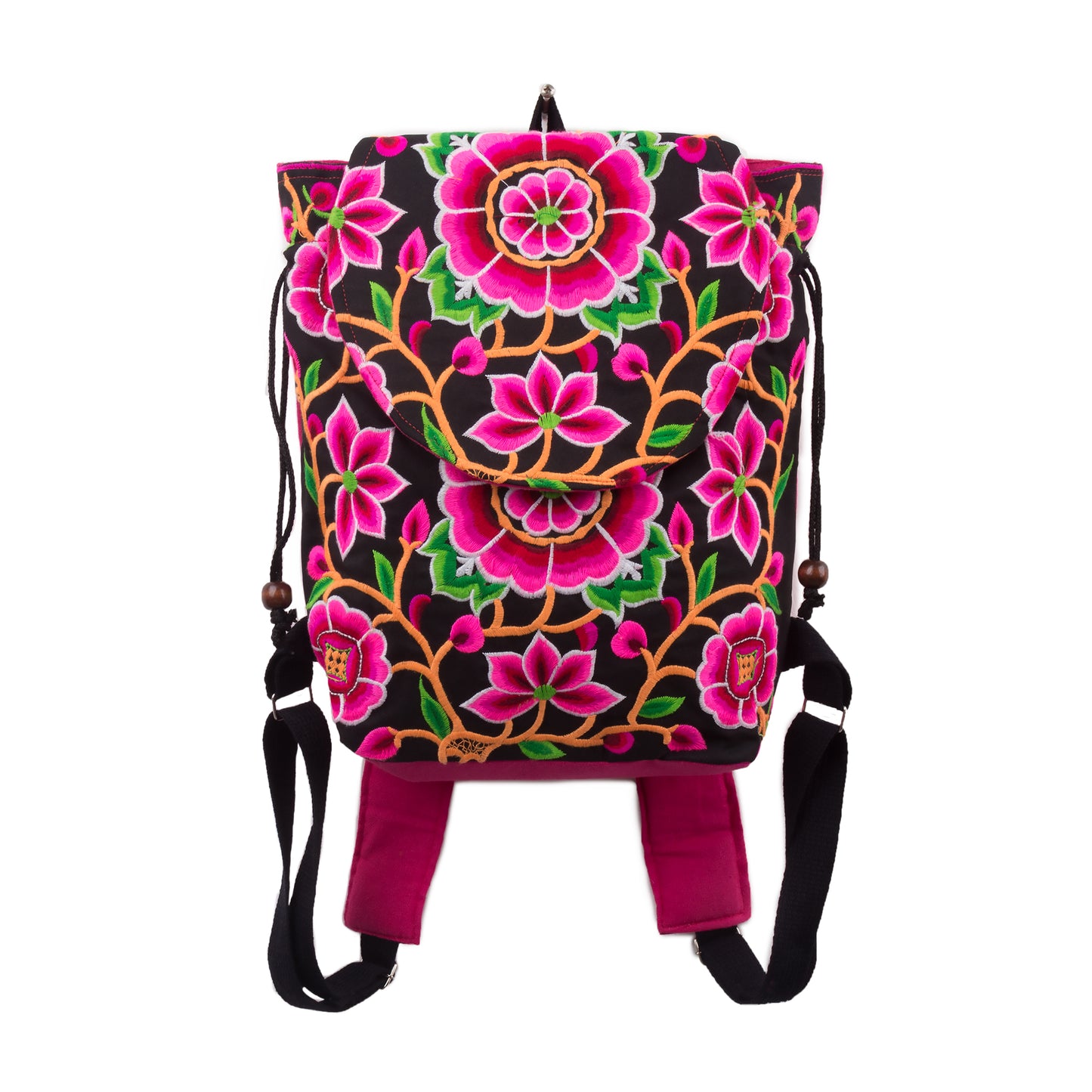 Drawstring Backpack with Hmong Tribe Embroidery for Beach