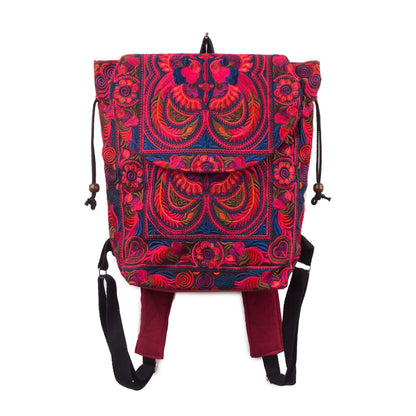 Drawstring Backpack with Hmong Tribe Embroidery for Beach