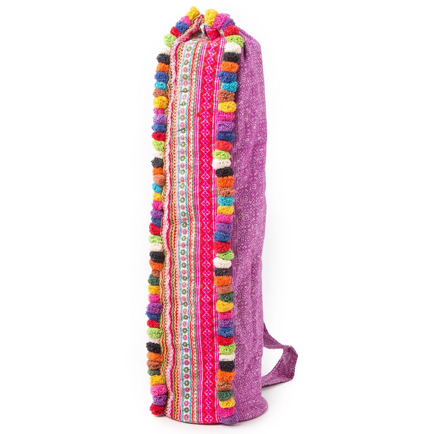 Batik Yoga Mat Bag with Colorful Pom Pom