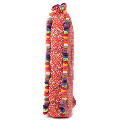 Batik Yoga Mat Bag with Colorful Pom Pom