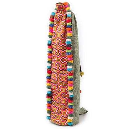 Batik Yoga Mat Bag with Colorful Pom Pom