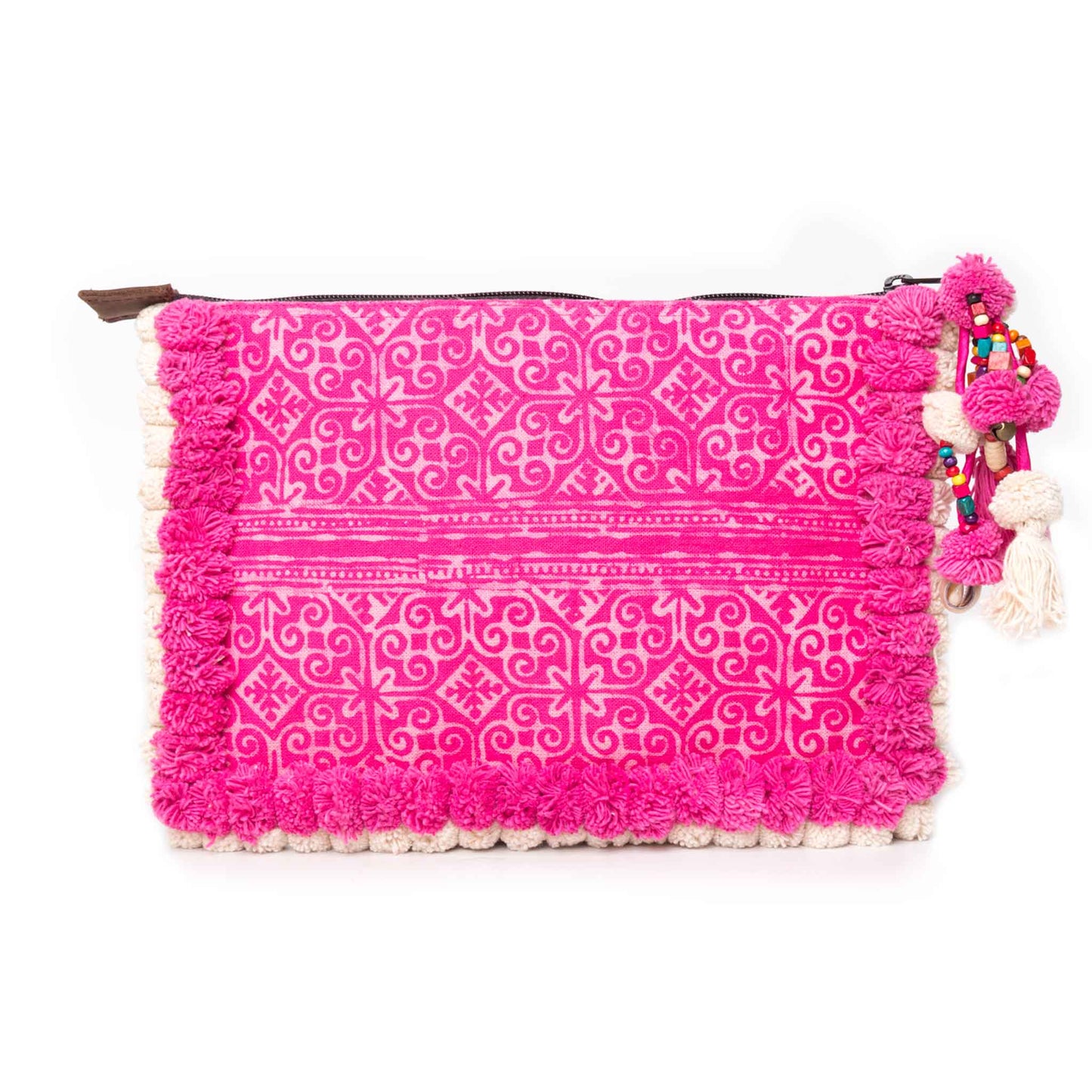 Pom Pom Clutch Bag with Batik Textiles