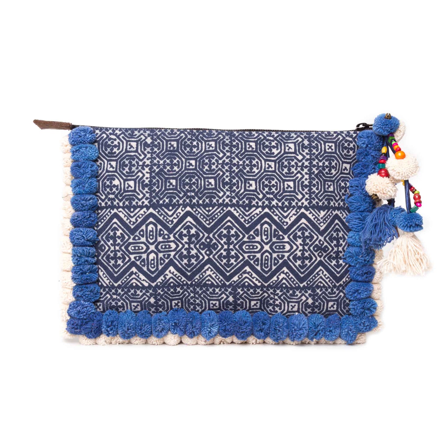 Pom Pom Clutch Bag with Batik Textiles