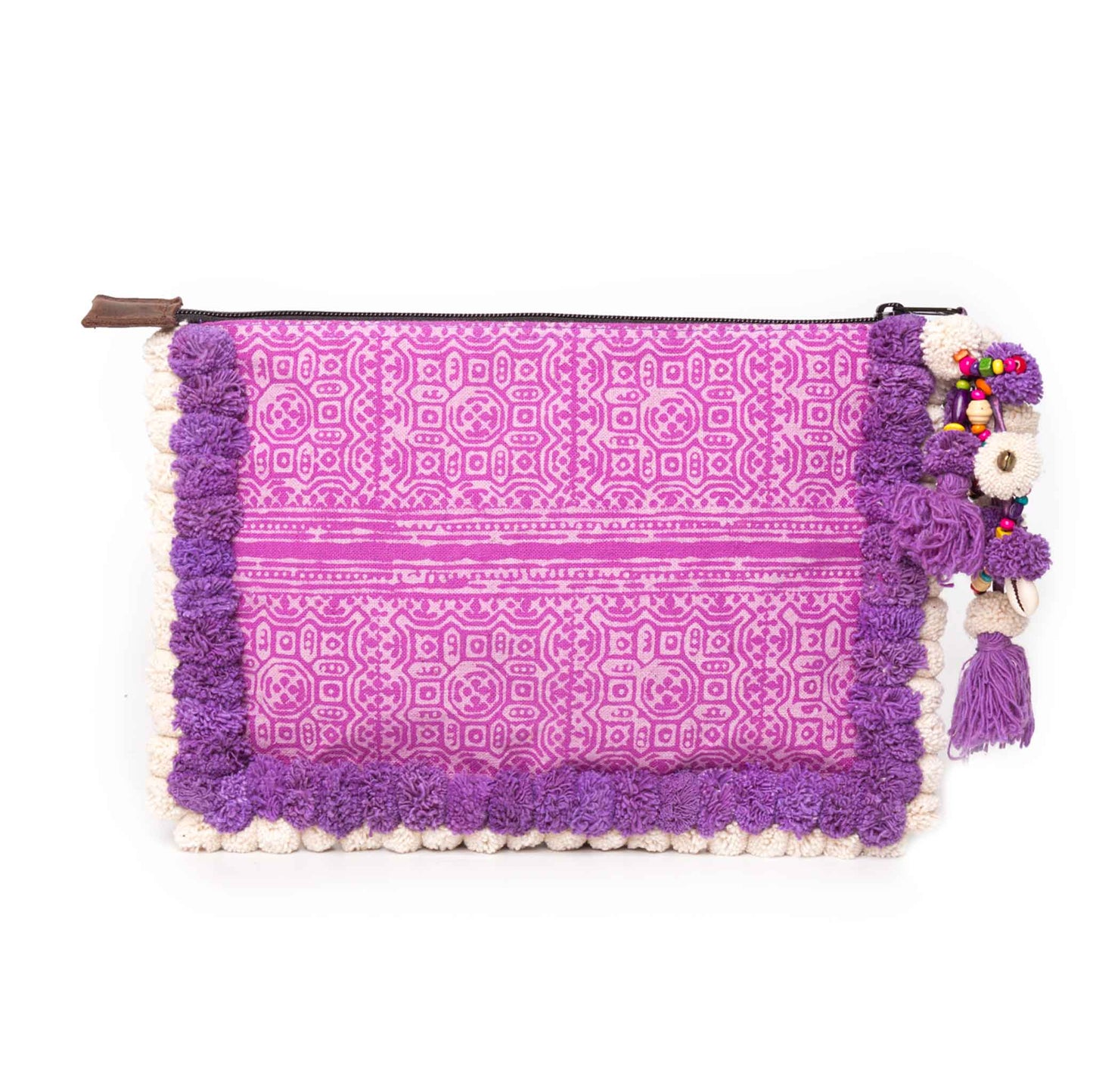 Pom Pom Clutch Bag with Batik Textiles