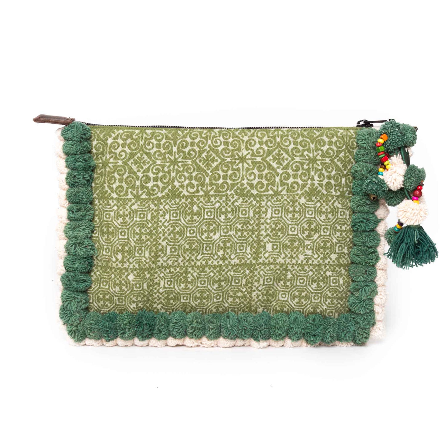 Pom Pom Clutch Bag with Batik Textiles