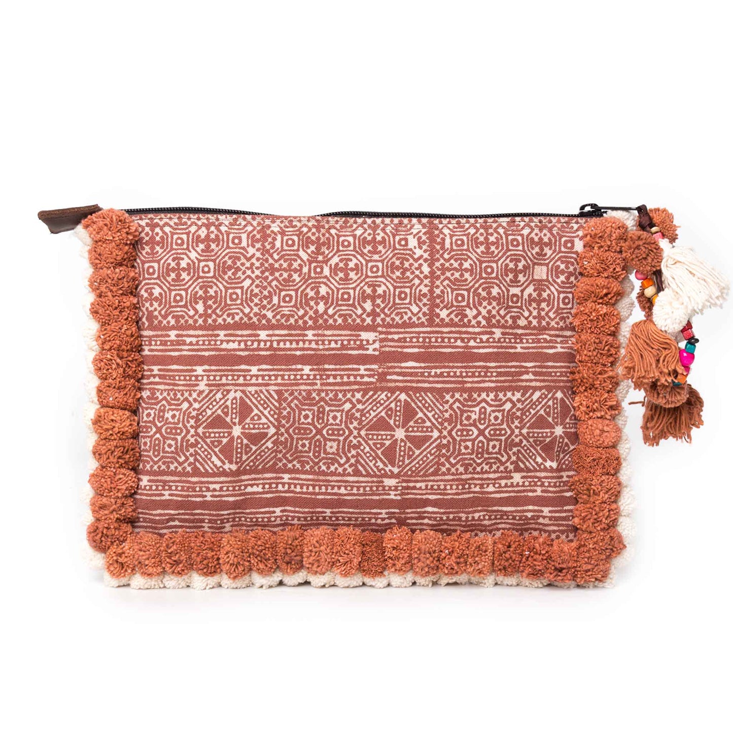 Pom Pom Clutch Bag with Batik Textiles