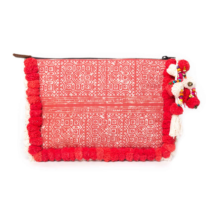 Pom Pom Clutch Bag with Batik Textiles