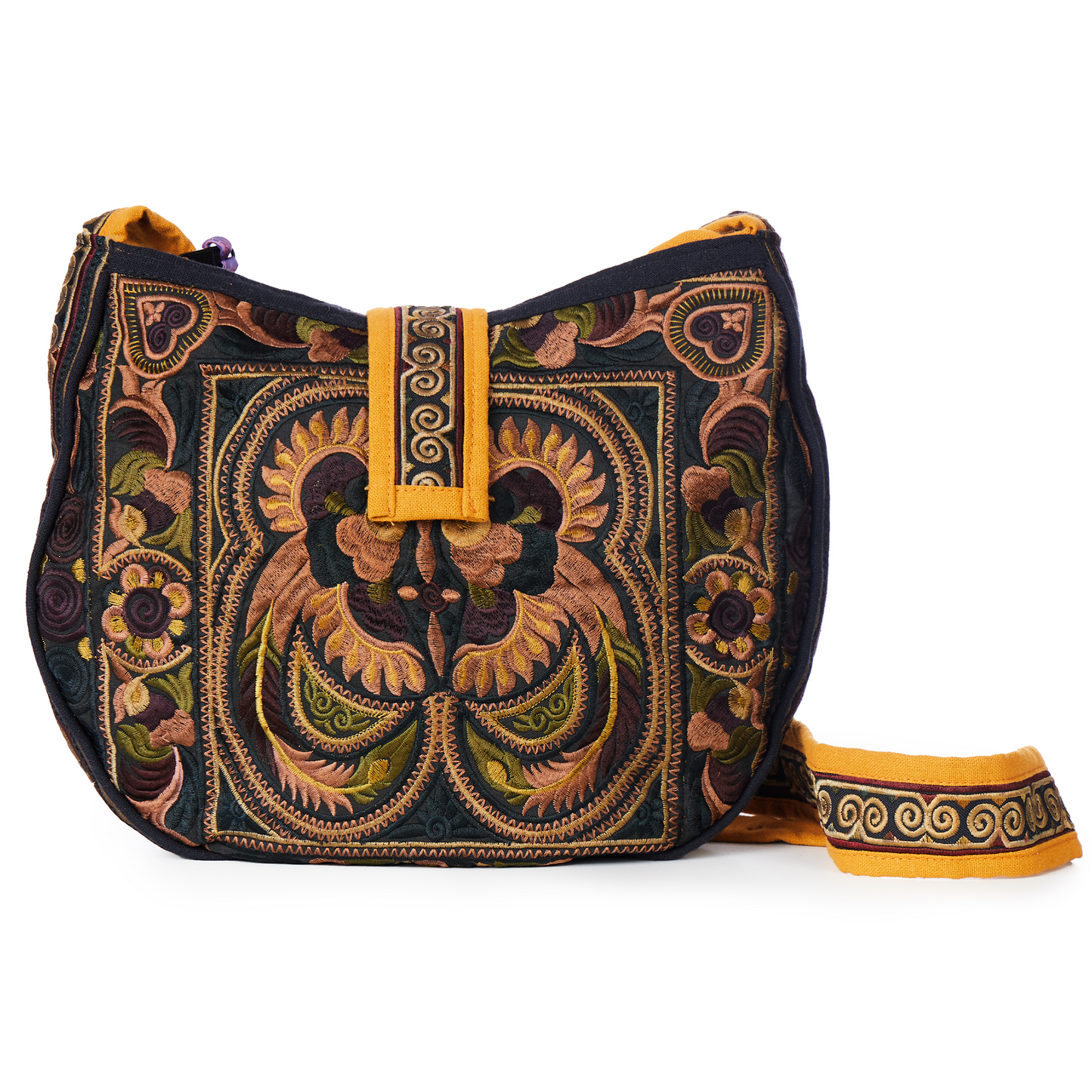 Hmong Embroidered Round Crossbody Bag for Women