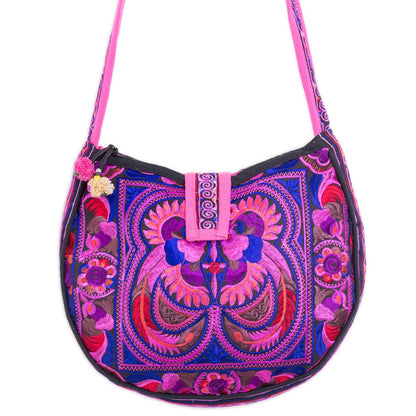 Hmong Embroidered Round Crossbody Bag for Women